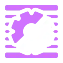A gear infront placed inbetween purple lines representing code