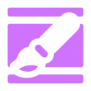 A paintbrush infront of 3 blocks that represent a basic website layout